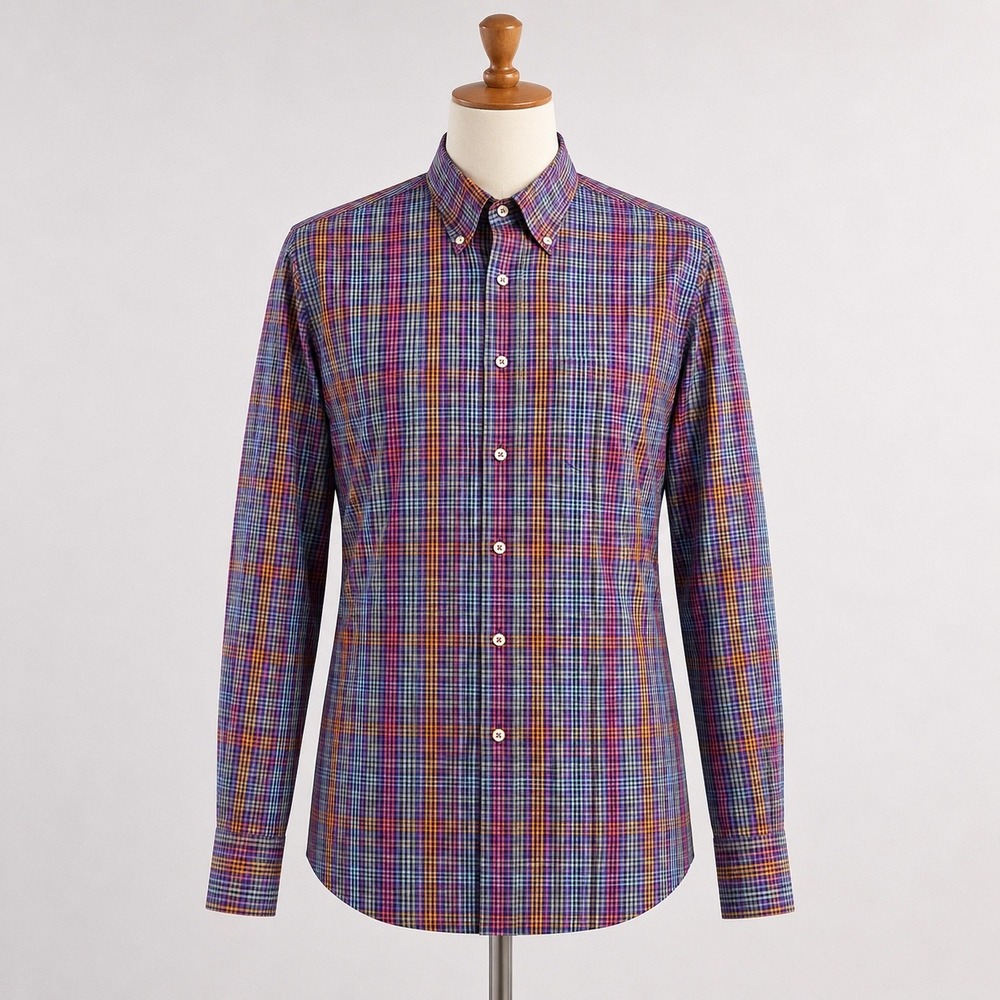 Peter Millar Men Extra Large XL Plaid Button Down Shirt Cotton Multi Color Check